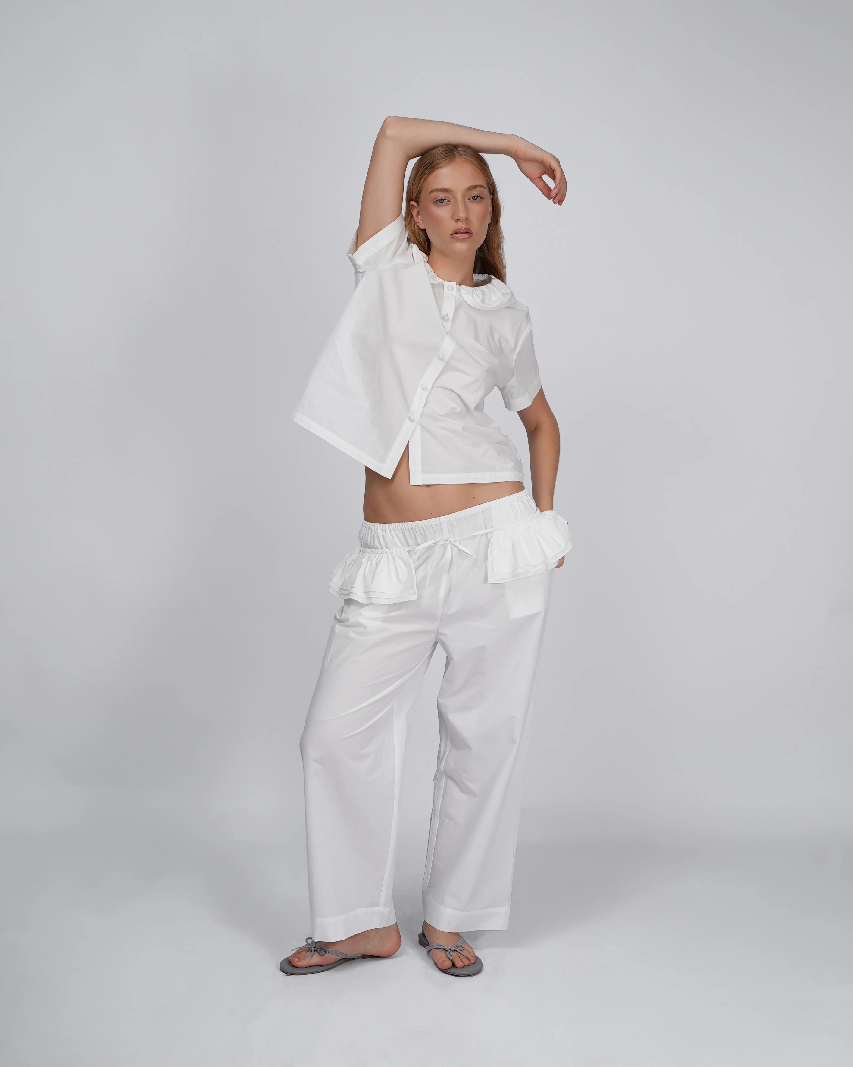 Detachable Ruffle Belt Pant - White - Image 2