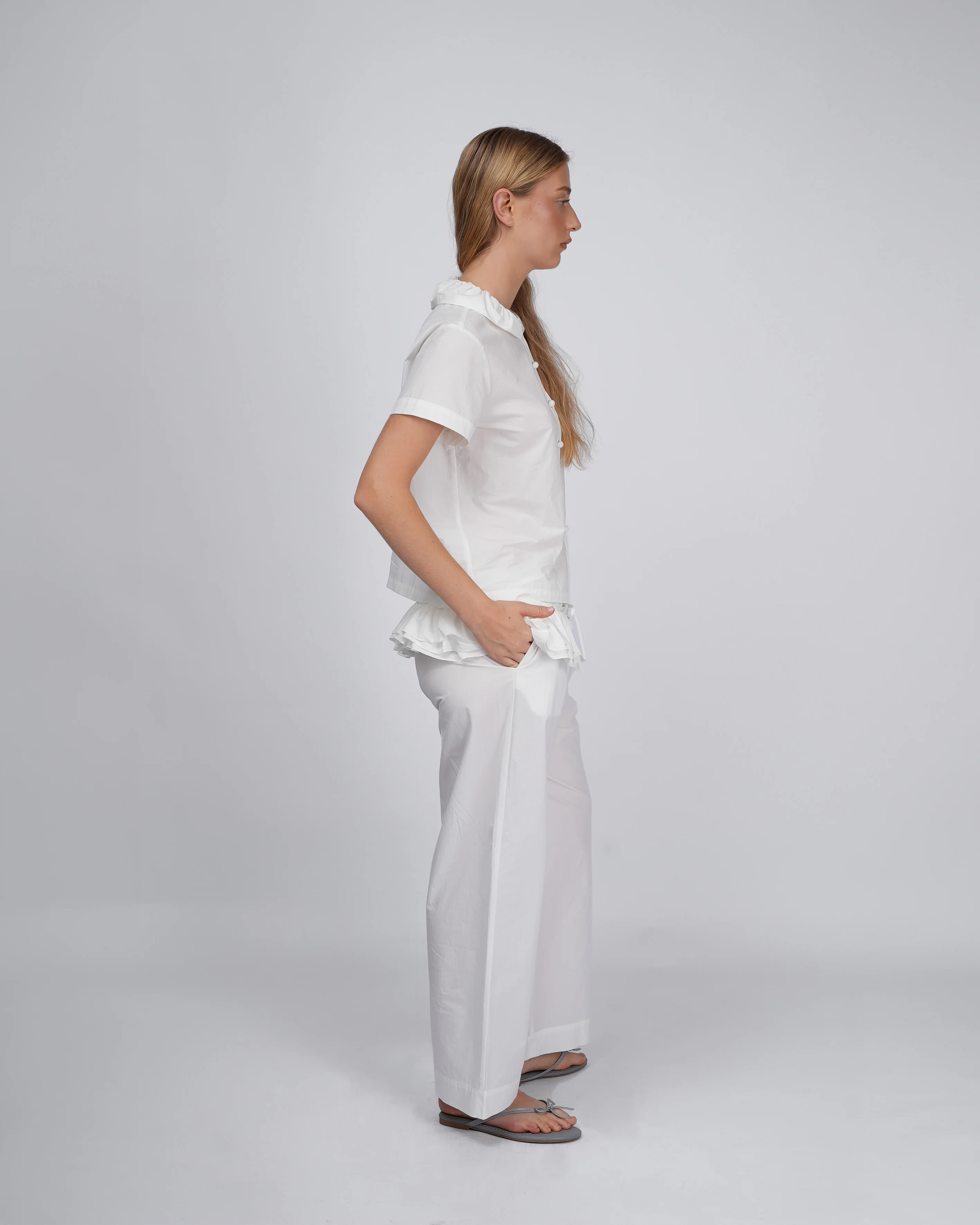 Detachable Ruffle Belt Pant - White - Image 4