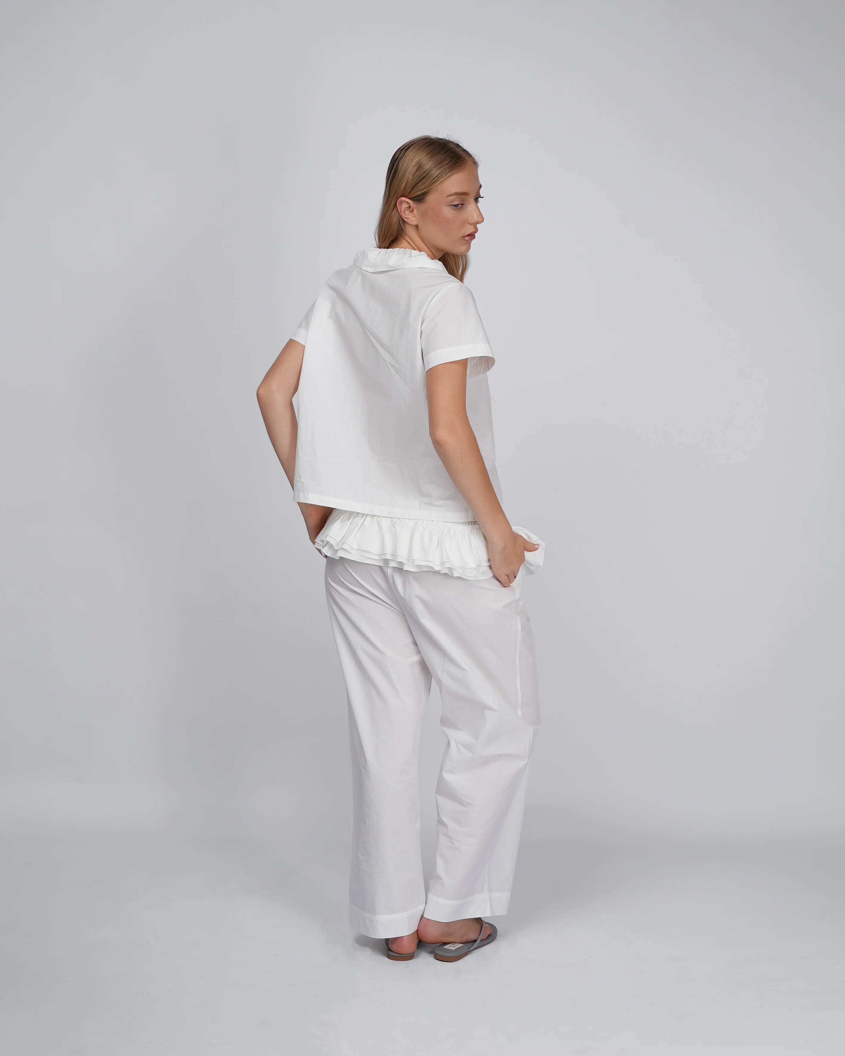 Detachable Ruffle Belt Pant - White - Image 6