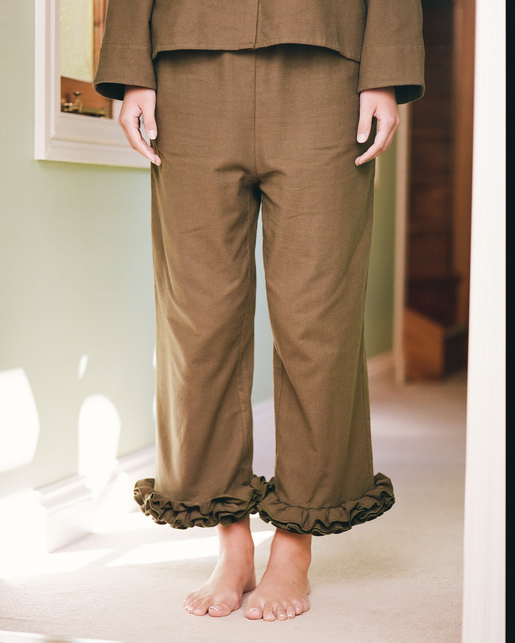 Flannel Ruffle Pant - Eucalyptus - Image 2
