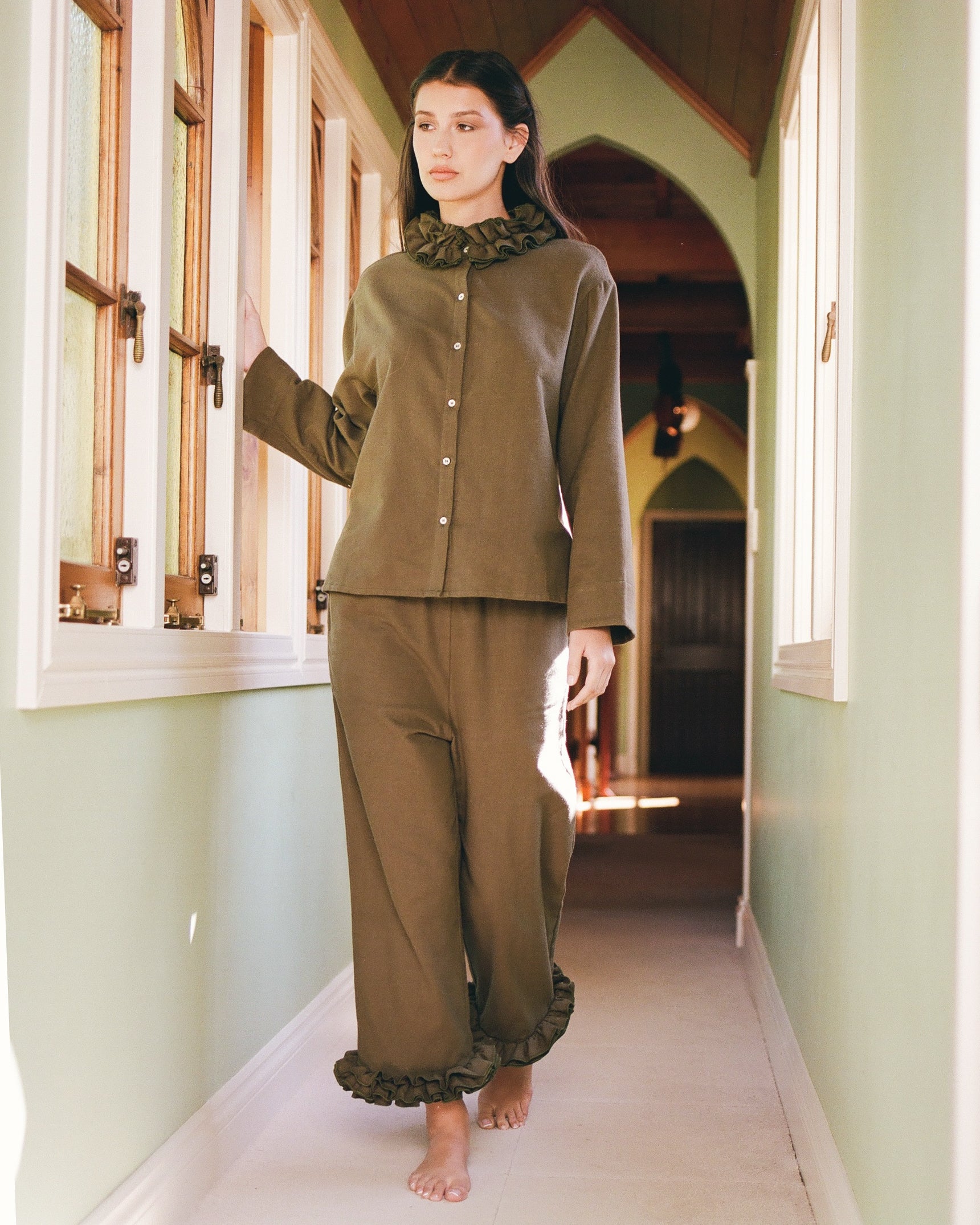 Flannel Ruffle Pant - Eucalyptus - Image 3