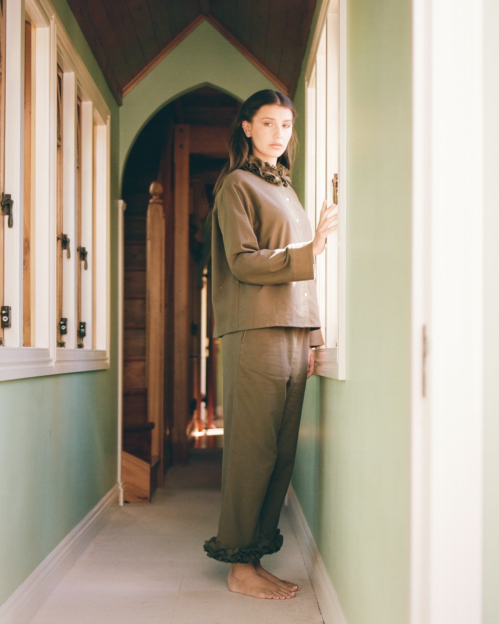 Flannel Ruffle Pant - Eucalyptus - Image 4