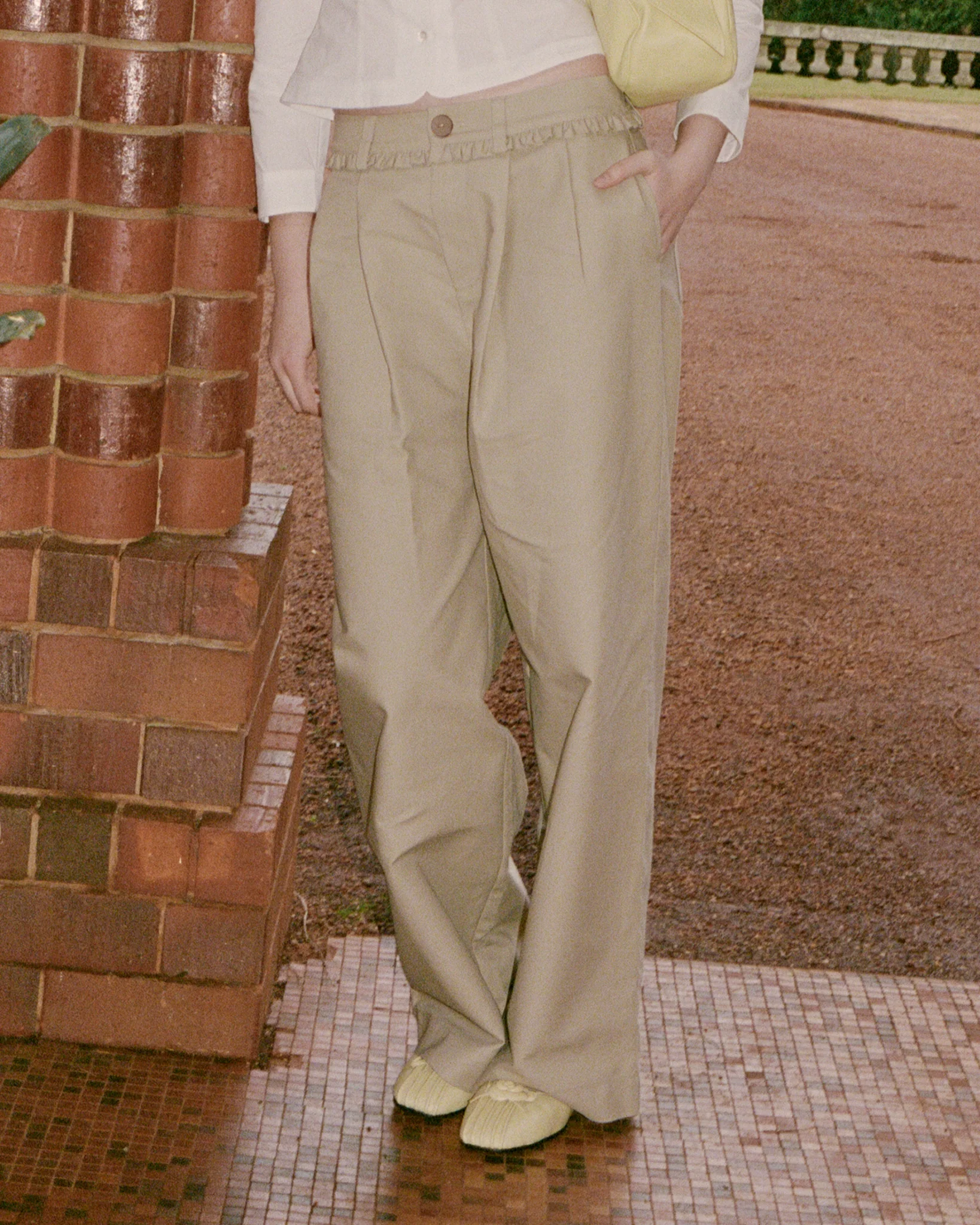 Frill Cotton Trousers - Fawn - Image 2