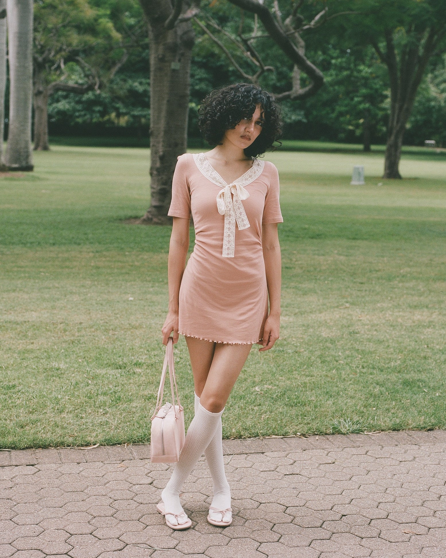 Lace Bow Mini Dress - Rose Veil - Image 2