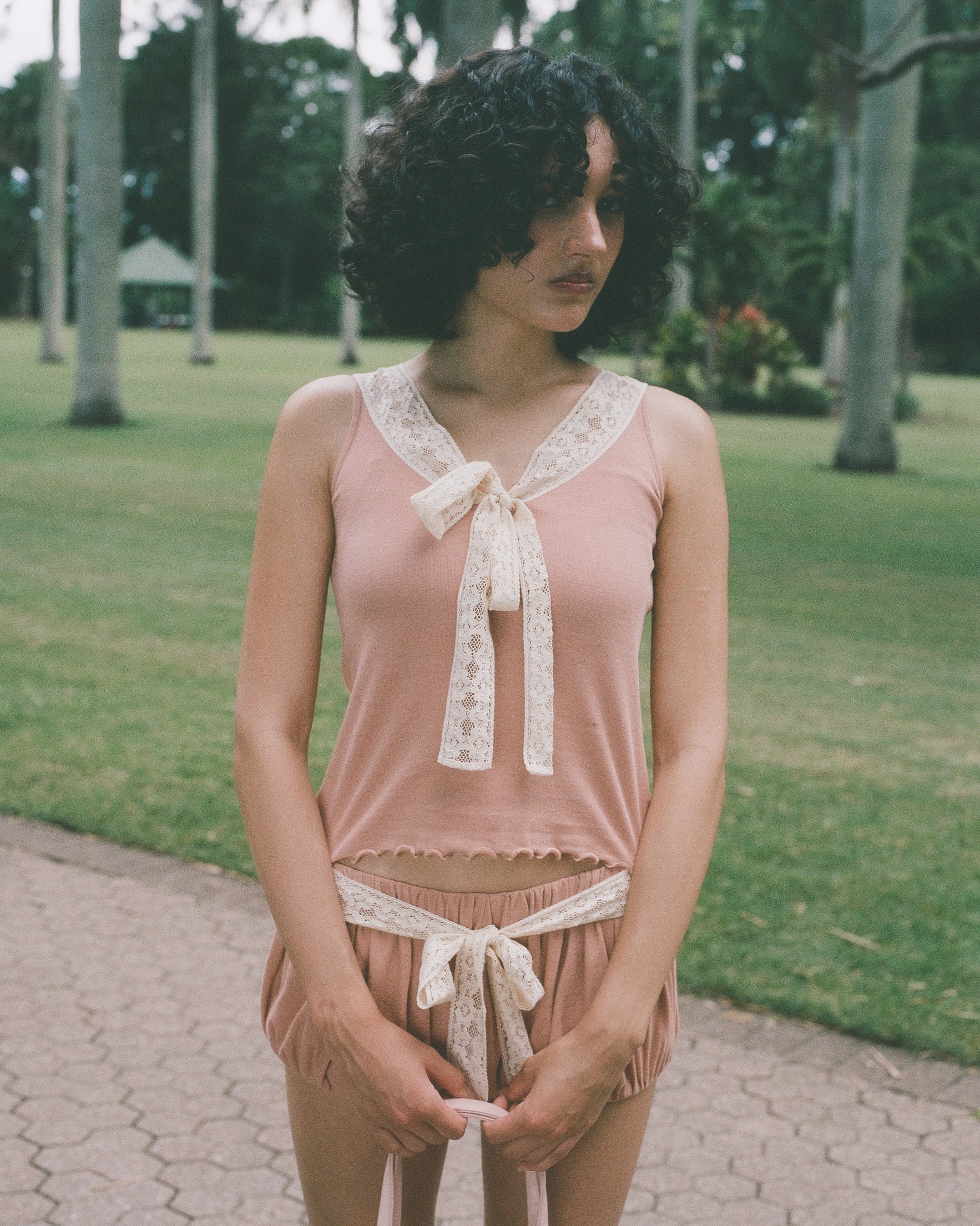 Lace Bow Tank - Rose Veil - Image 2