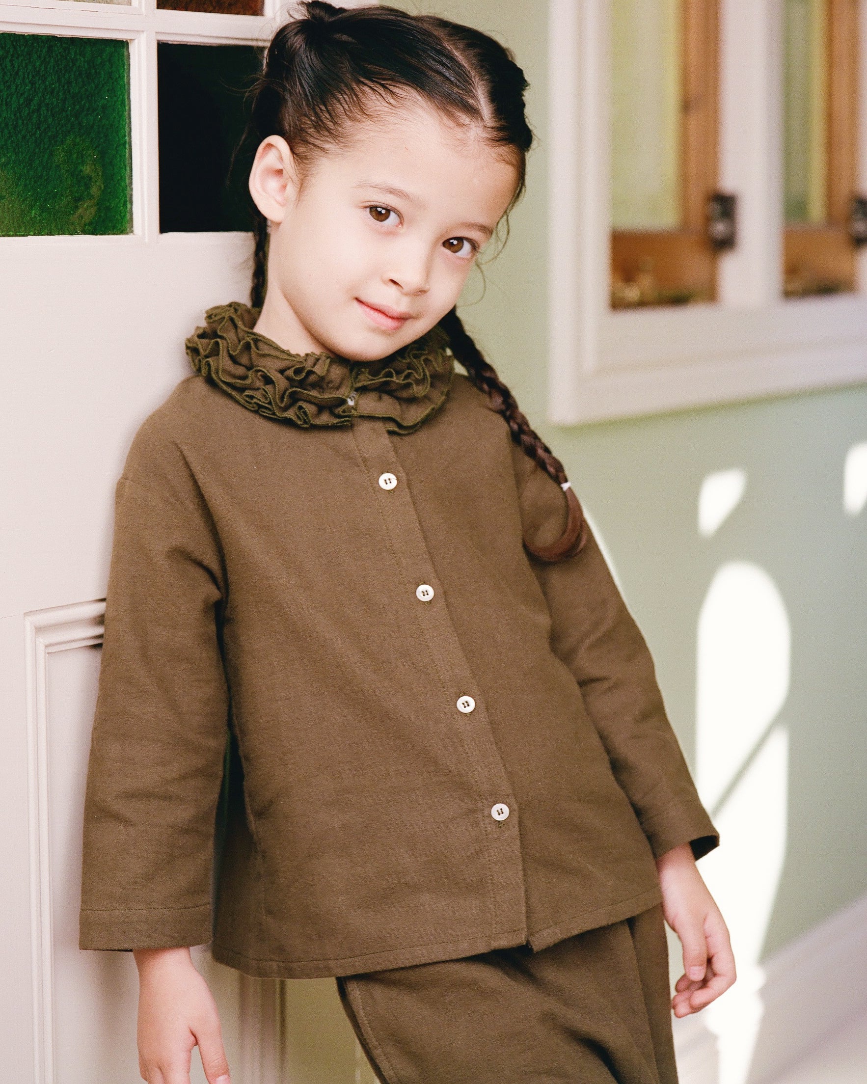 Mini Flannel Ruffle Blouse - Eucalyptus - Image 2