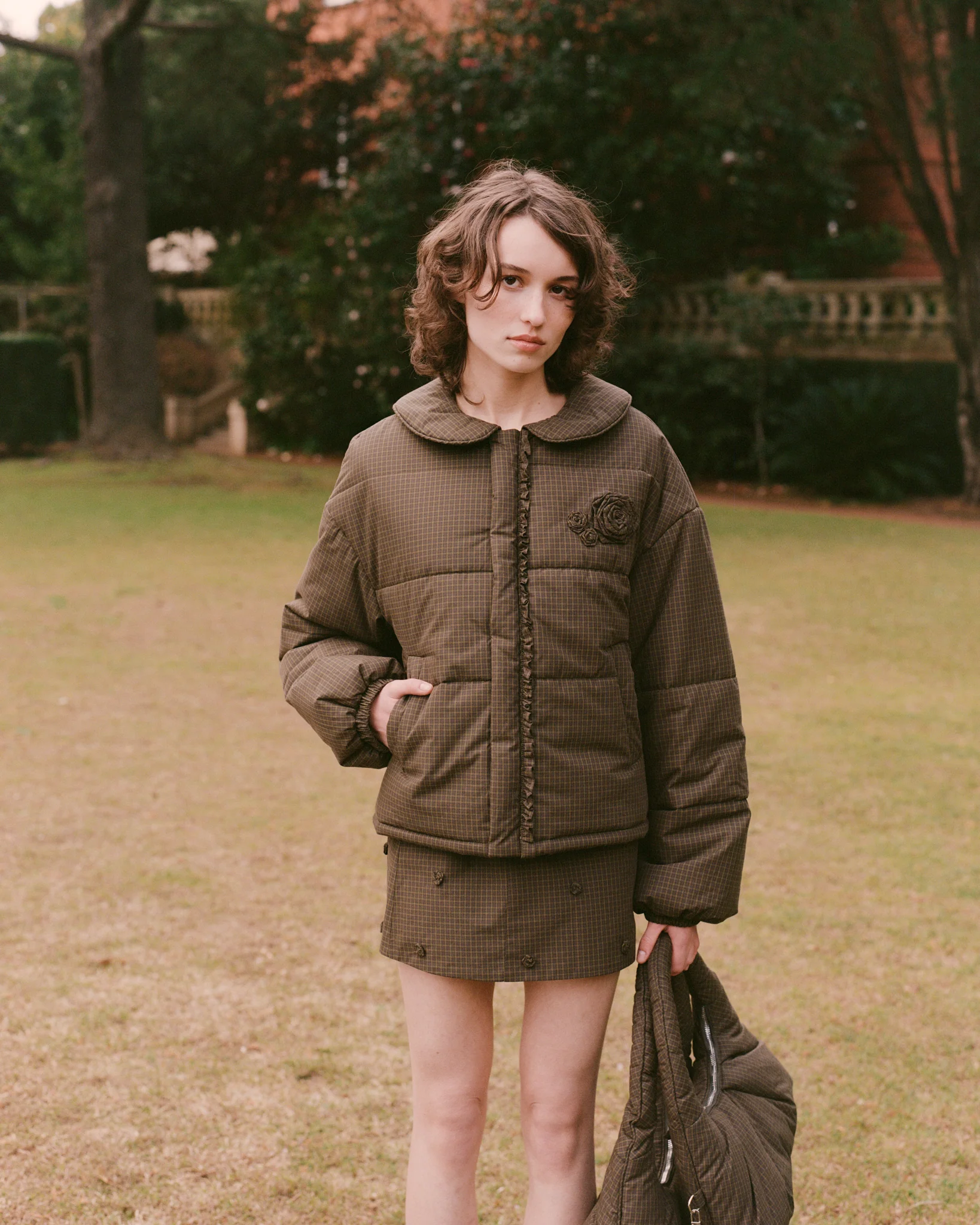 Rosette Puffer Jacket - Ivy Check - Image 2