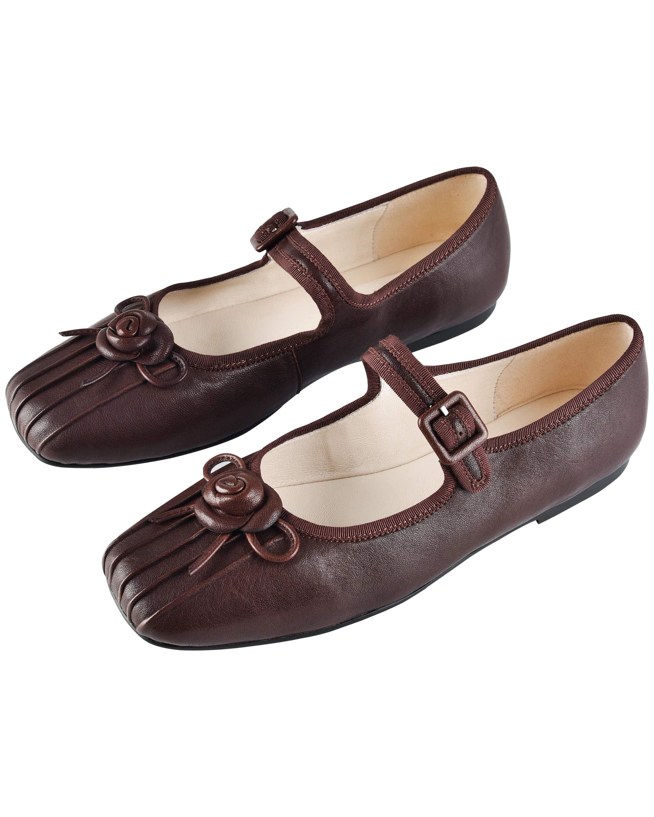 Rosette Leather Mary Janes - Saddle - Image 2