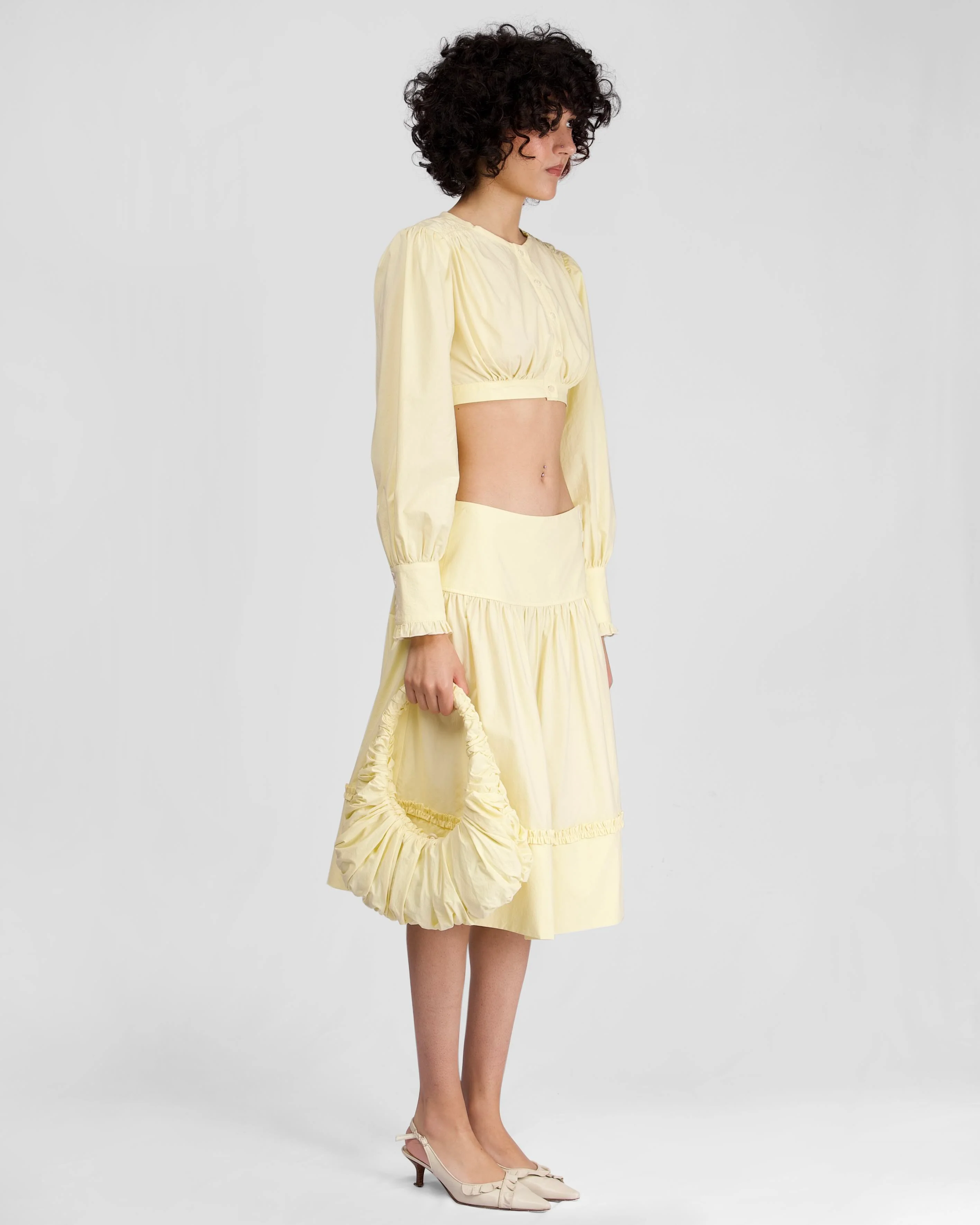 Ruche Button Midi Skirt - Citrine - Image 4