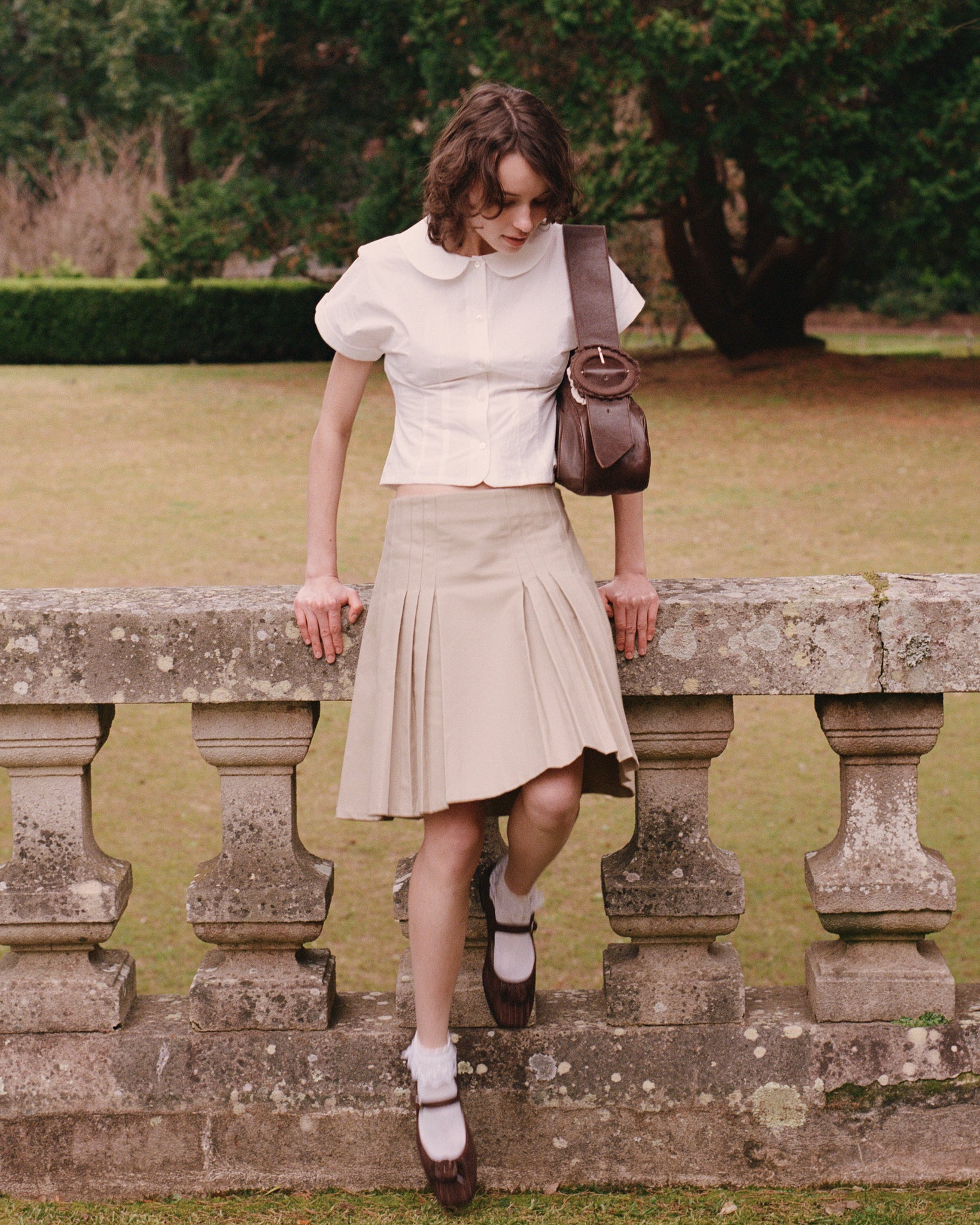 Structured Box Pleat Midi Skirt - Fawn - Image 2