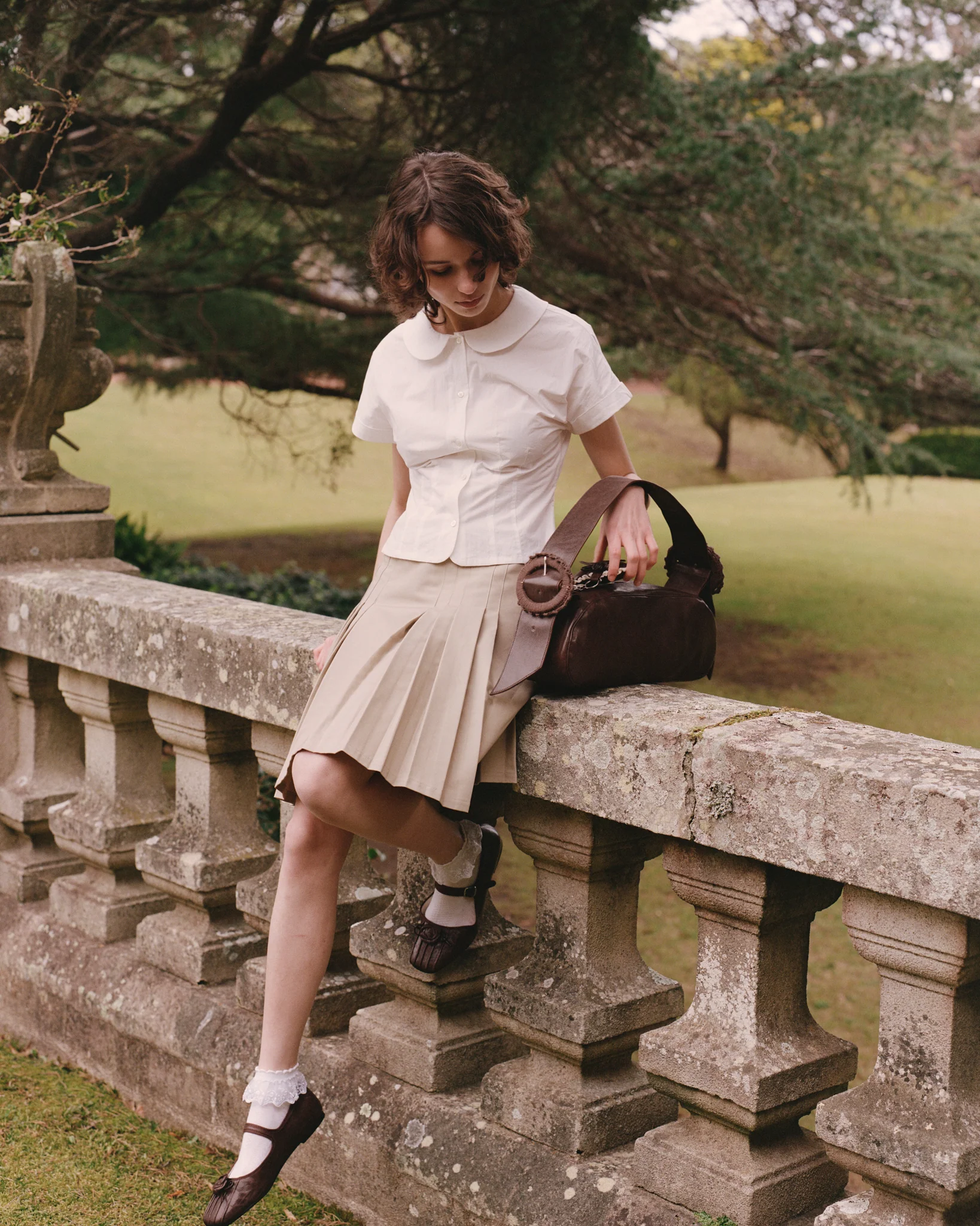Structured Box Pleat Midi Skirt - Fawn - Image 3