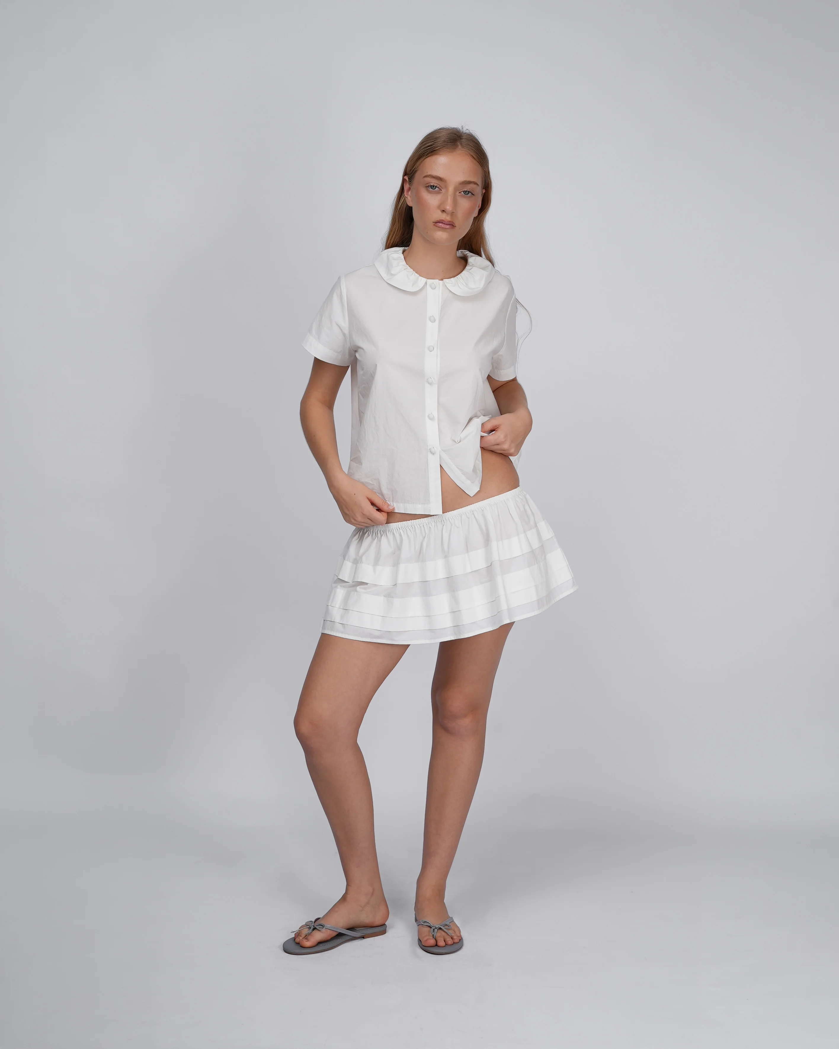 Tiered Pleat Mini Skirt - White - Image 2