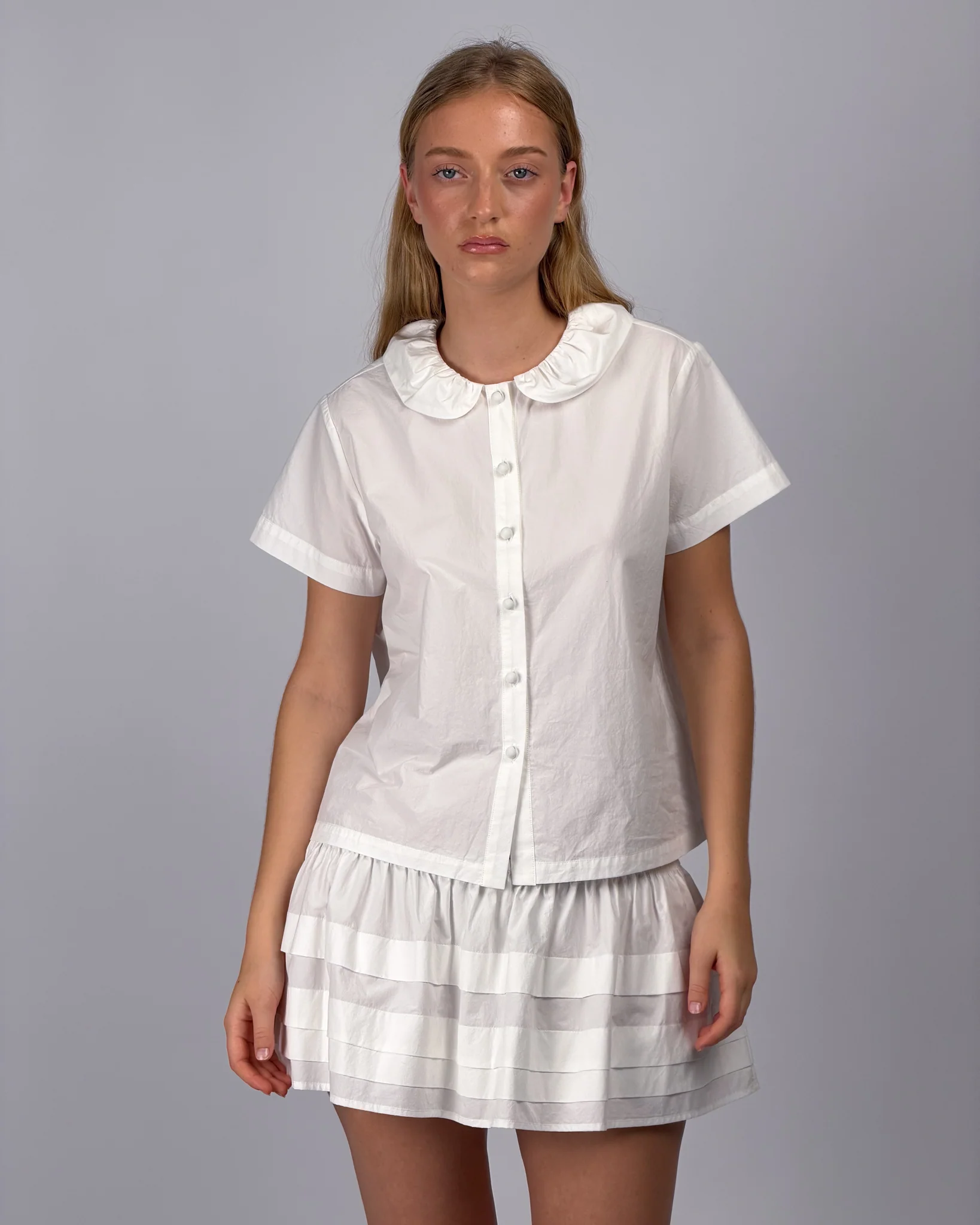 Tiered Pleat Mini Skirt - White - Image 7